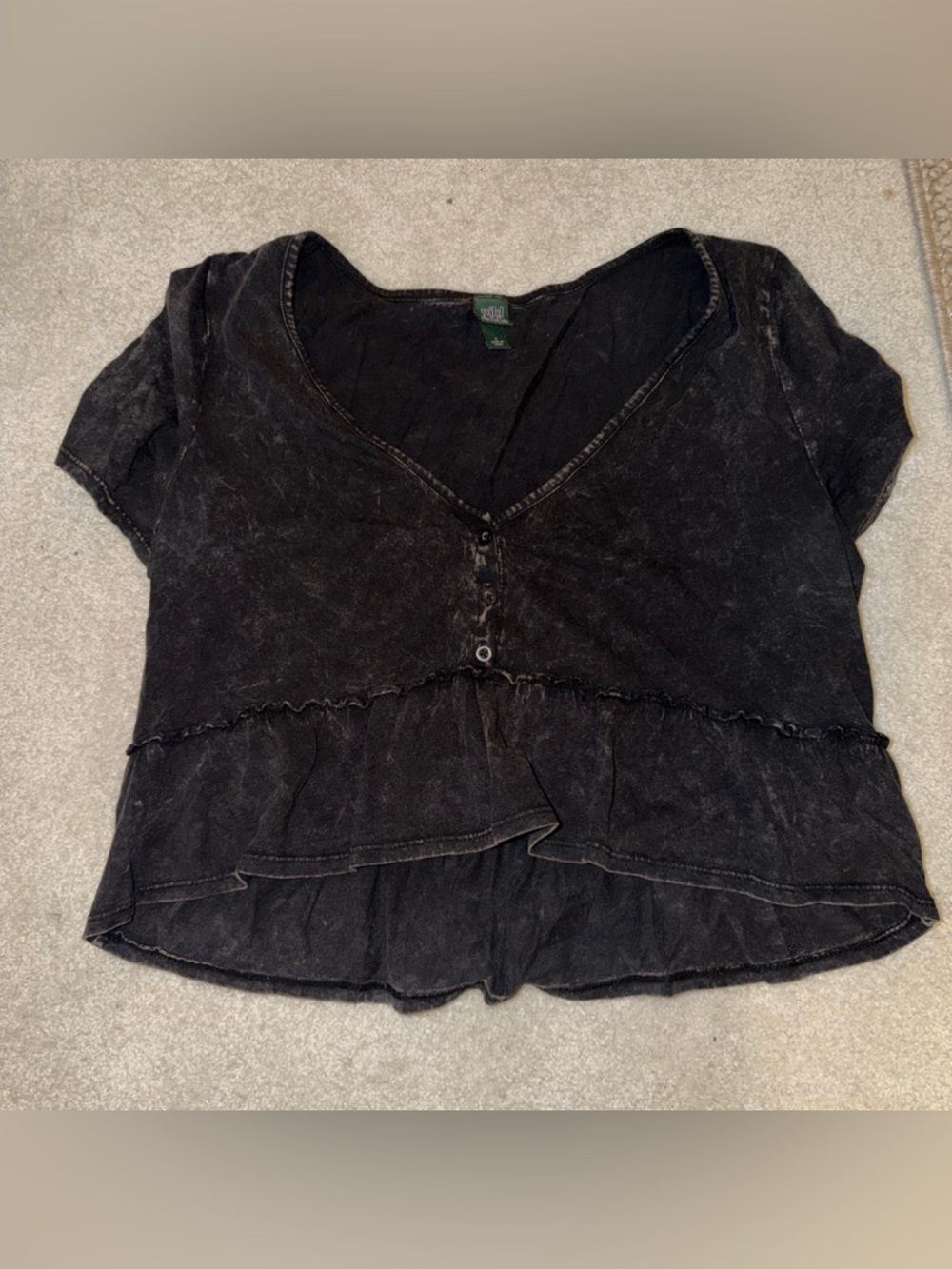 wild fable Black Washed Layered V-Neck Crop Top